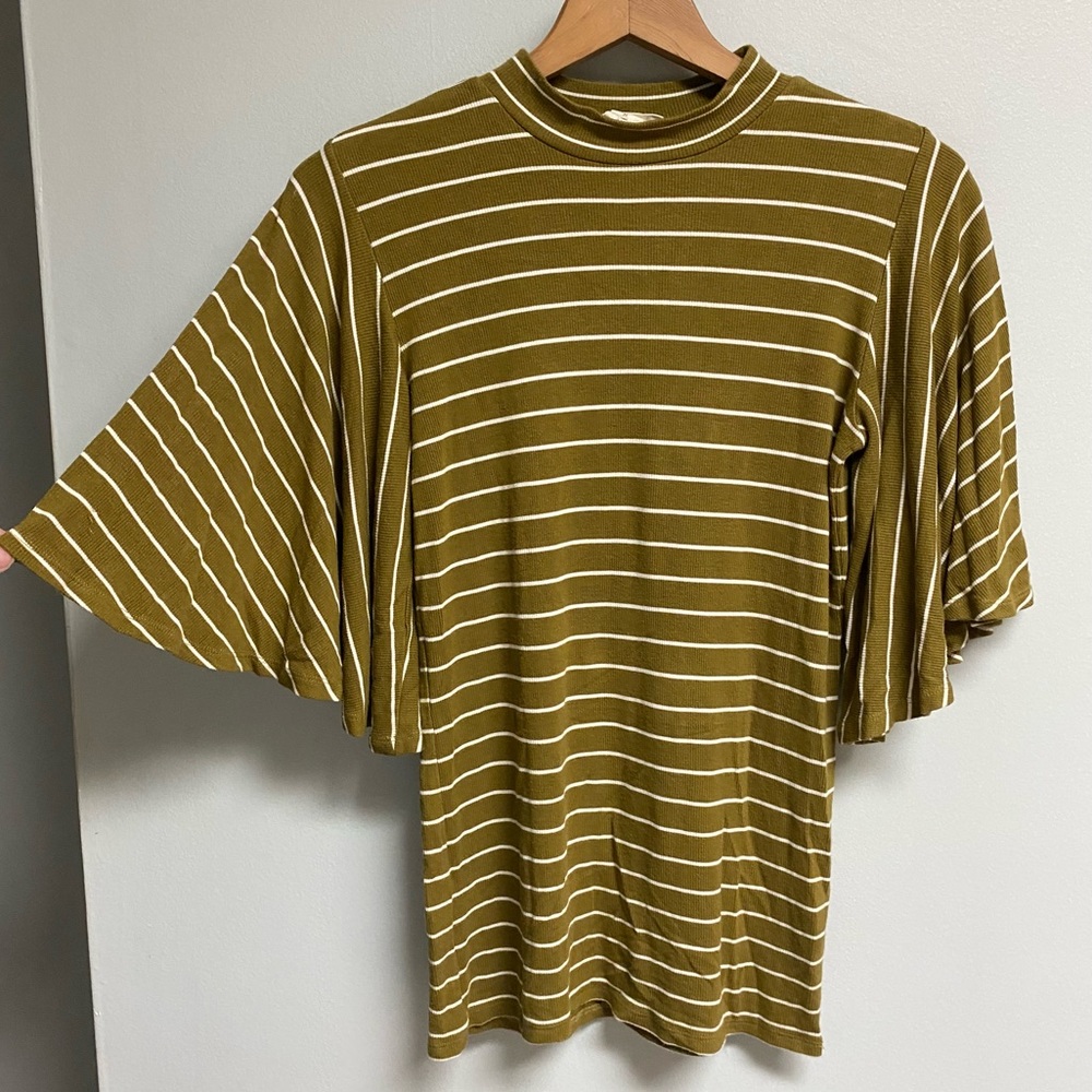 Mimi Maternity Olive Green & White Striped Flutter Sleeve Maternity Top